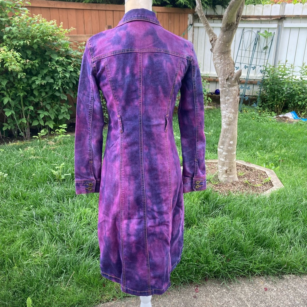 Dyed vintage denim long jean jacket - Picture 6 of 16